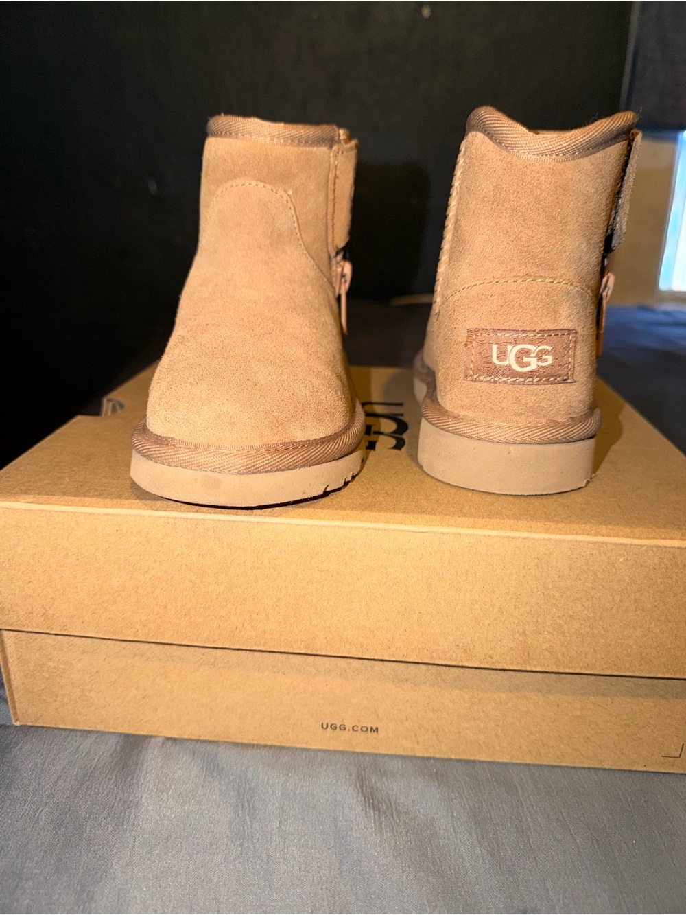 UGG Kids Chestnut/Tan Suede Zip Ankle Boots